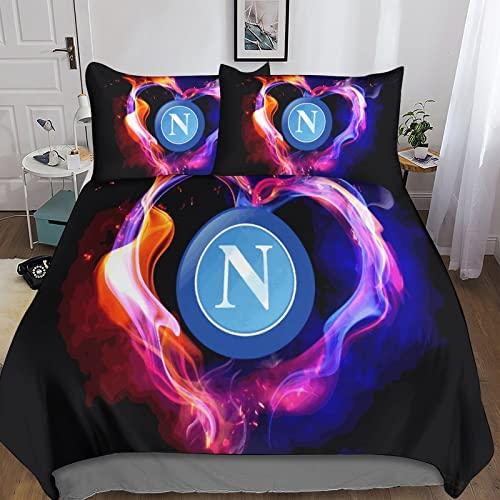 RINISA S.S.C. Napoli 3D-Gedruckter Bettbezug Fußball Set Bettwäscheset, Versteckter Reißverschluss, Weicher Mikrofaser-Bettbezug, 3-teiliges Bettwäscheset, Bettbezug King(220x240cm)