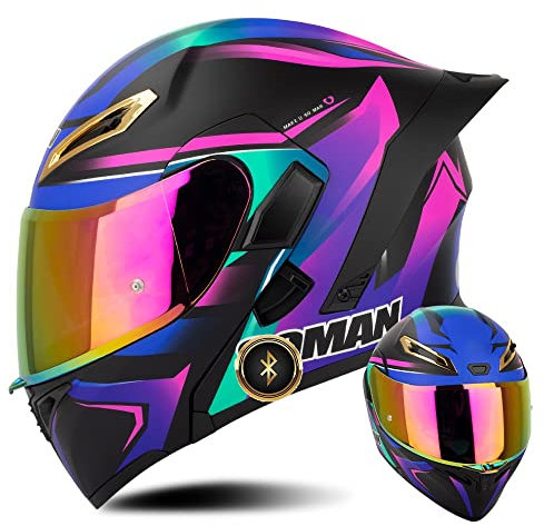 Bluetooth Motorradhelm ECE-geprüfter Klapphelm Modulare Helm Erwachsene Damen und Herren mit Doppelvisier, Lautsprechermikrofon Geräuschunterdrückung Multifunktional Bluetooth