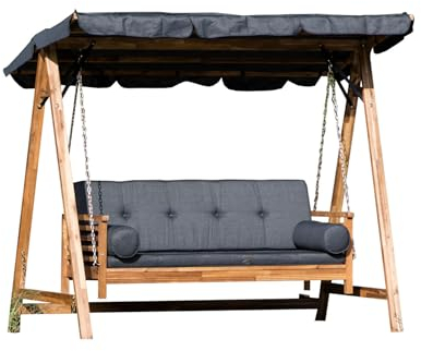 Inko Hollywoodschaukel Swing Akazienholz Teak-Optik 238x120 cm Hängeschaukel umklappbare Rückenlehne