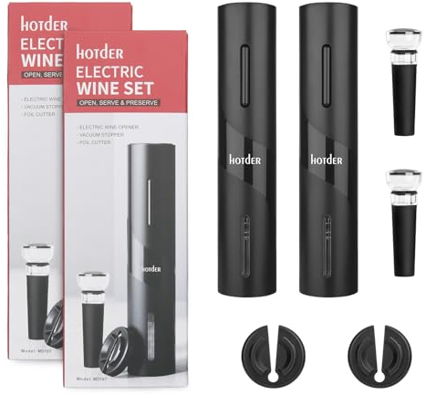 Sacacorchos eléctrico inalámbrico (3 en 1), Abridor de botellas del vino, abrebotellas con cortador de hojalata y bomba de vacío，Ideal para reuniones familiares, bares y regalos (2 pack)