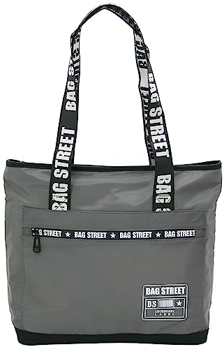 BAG STREET Nylon Schultertasche - Shopping Bag - modischer Henkel-Print - UTILITY TOTE (Grau-Weiß)
