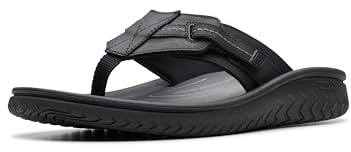 Clarks Men's Wesley Sun Flip-Flop, Schwarzes Leder, 47 EU
