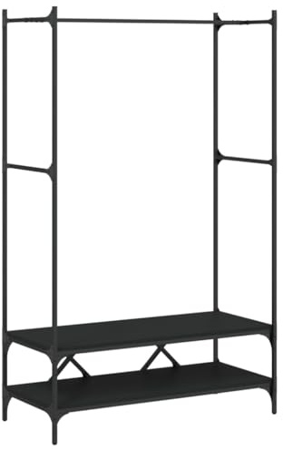 vidaXL Kleiderständer, Garderobe mit Ablagen, Freistehend Garderobenständer Kleiderstange, Standgarderobe Kleideraufbewahrung, Schwarz Holzwerkstoff