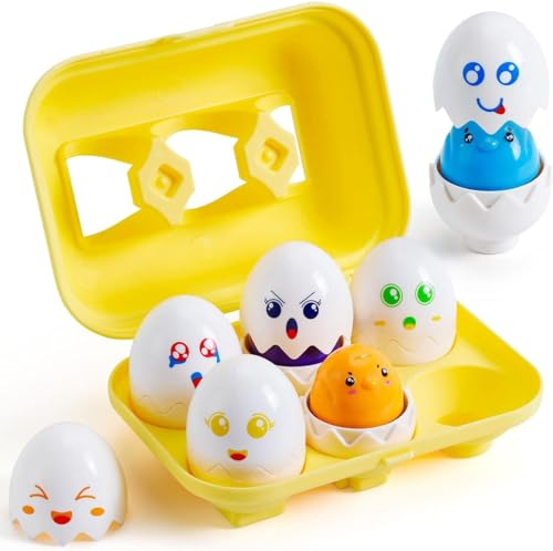 Montessori Eier Spielzeug, Easter Eier Bunters, Eier Spielzeug,ustigen Eierschalen und quiekenden mehrfarbigen Küken,Färben Formen Sortieren Lernspielzeug für Kinder ab 3 Jahre