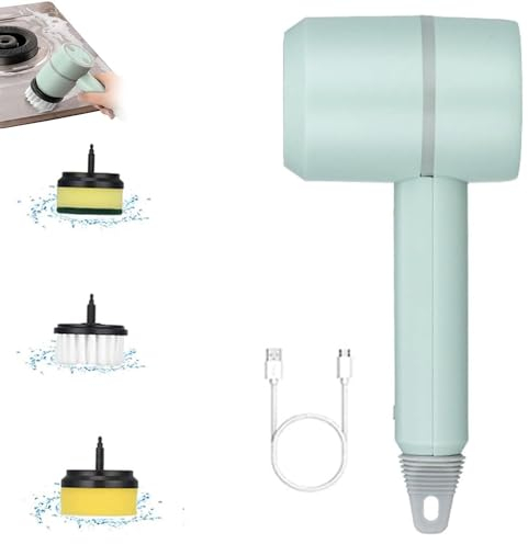 Electric Spin Scrubber,Multifunctional Handheld Rechargeable Cleaning Brush,Automatic Rotating Cordless Electric Cleaning Brushes for Bathroom,Floor,Kitchen,Tile,Car (Green (Three Heads))