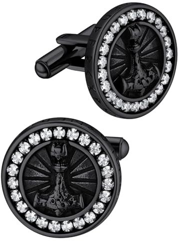 Cufflink for Man, Cool Black Viking Runes Thor Hammer Cufflinks Button Studs, Pair of Stainless Steel Cuff Links for Bestman Grooms