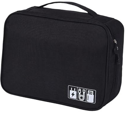 Dickly Power Bank Case Electronic Organizer Bag Shockproof Protection Data Cable Storage Bag for External Hard Disk Keys MP3 Players, black