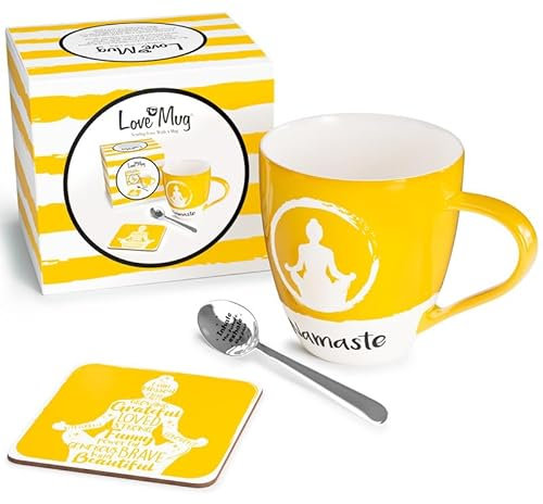 Love Mug®: A Heartfelt Yoga Gift, Featuring A Yoga Mug with A Printed Message Inside, A Coaster and an Engraved Teaspoon. Beautifully Packaged and Sold by an UK Award Winning Retailer
