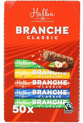 Halba Branches Milk Schokoriegel 50er-Pack - Milchschokoladen-Riegel mit Haselnusscremefüllung - Schweizer Schokolade - Großpackung 50 Stück à 23g einzeln verpackt / 1150 g