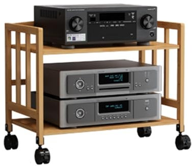 meuble chaine hifi meubles pour audio/vidéo Support Stéréo Audio Mobile Meuble Pour Composants Vidéo Avec Étagère Réglable, Bois De Bambou Support AV Media, Sur Pied Support TV - 2 Roues Verrouillable