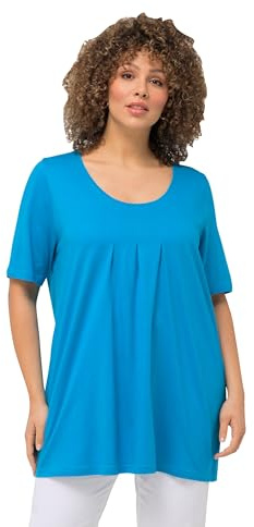 Ulla Popken Damen große Größen Übergrößen Plus Size T-Shirt, Zierfalten, A-Linie, Rundhals, Halbarm, Modal saphirblau 54+ 796473750-54+