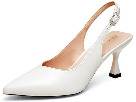 Zhabtuc Damen Pumps mit Kitten Heel, Slingback, 8 cm, Stiletto, spitz, geschlossene Zehenpartie, Elegante Brautschuhe für Hochzeiten, Weiß, 38.5 EU