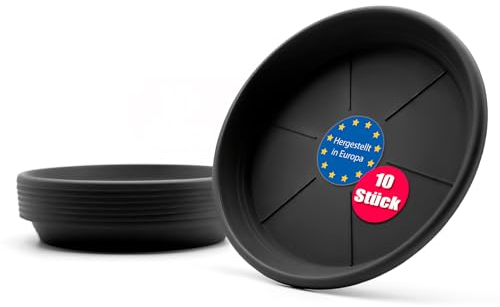 BigDean 10 Stück Blumentopf Untersetzer Ø 33 cm in Anthrazit – Topfuntersetzer aus robustem Kunststoff & Made in Europe