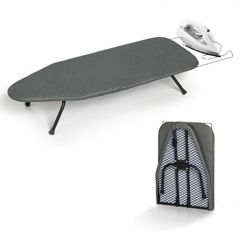 Small Ironing Board Tabletop, RAINHOL Compact Portable Iron Board Foldable with Cover and Pad, Countertop Mini Ironing Table for Travel and Space Saving, 31x12, Black