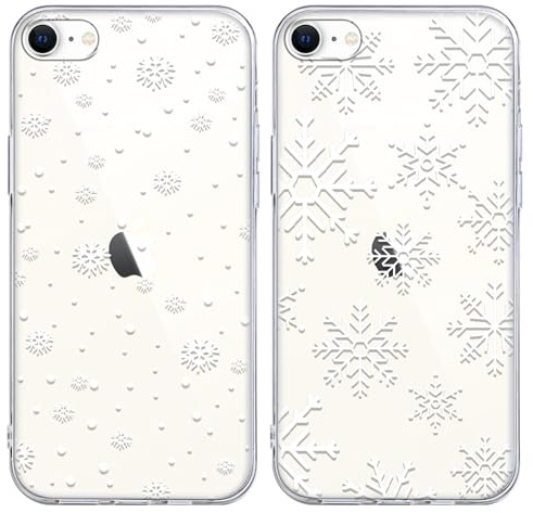 ZhuoFan 2 Stücke Weihnachten Hülle für iPhone 7/8/iPhone SE 2022/2020 Handyhülle 4,7 Zoll, WeihnachtsMuster Transparent Silikon Hanyhülle mit Dünnes Weich TPU stoßfeste hülle, Weihnachtsschneeflocke