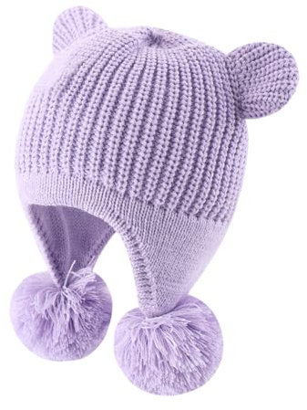 YAMEE Bonnet Enfant Filles Hiver Chaud avec Cache-Oreilles Coupe-Vent,Casquette Tricoté Filles Légère avec Doublure Peluche Douce,Chapeau Tricoté pour Filles Garçons Bébé avec des Oreilles d'ours
