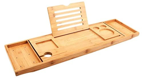 SNHHNSW Plateau de Service de Baignoire, Pont de Bain, étagère de Rangement utile, Support de Tablette télescopique pour Salle de Bain, Maison