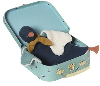 VERTBAUDET Kuscheltier Vogel, 2 Materialien, mit blauer Tasche