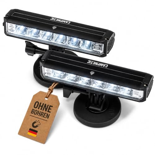 Campnetic Magnetische LED Zusatzscheinwerfer - 2er Set - Camping | anbringen ohne Bohren inkl. Akku - Camper Zubehör - Offroad Zubehör - Magnet Arbeitsleuchte - inkl. Aufbewahrungsbeutel