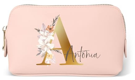 Love Faith Personalisierte Kosmetiktasche – Individuelle Kulturtasche mit Initiale & Namen – Robuster und Praktischer Kulturbeutel (Pink, Klein) 18 x 11 x 4,5 cm