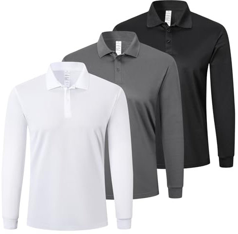 ZENGVEE Mens Polo Shirts Long Sleeve 3 Pack Quick Dry Breathable Lightweight Golf Polo T Shirts Casual Sports Gym Tennis Tops(P8520-BGW-XL)