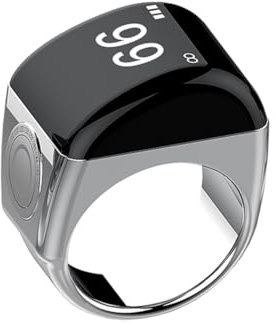 Begchy Zinklegierung Smart Ring mit Ladebox Wasserdichter Digitaler Zähler APP-Gesteuertes Display 5 Gebetszeit-Erinnerungen Silber, 20mm