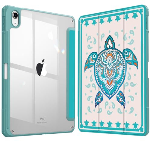 Fintie Hybrid-Hülle für iPad (A16) 11.Generation 11 Zoll (2025), iPad 10. Generation 10,9 Zoll (2022), stoßfeste Hülle mit transparenter Rückseite und Stifthalter, Green Sea Turtle