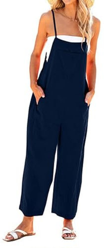 FeiBeauty Jumpsuit Damen Kuschelig Einfarbig Baumwolle Leinen Playsuit Mit Taschen Leicht Spaghettiträger Overall Orange Arbeitsoverall