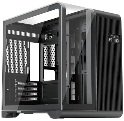 1st Player RT5 Micro ATX PC Gaming Case - Dual Chamber, LED Screen and Curved Panoramic Tempered Glass (RT5 Black No Fans)