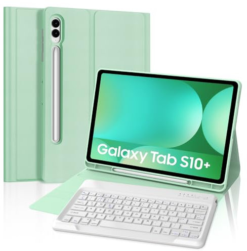 FOGARI Samsung Galaxy Tab S10 Plus/S9 Plus/S9 FE Plus 12.4'' Keyboard Case, Samsung Galaxy Tab S10+/S9+/S9FE+ 2024 Case Keyboard, UK QWERTY Layout Detachable Bluetooth, Light Green