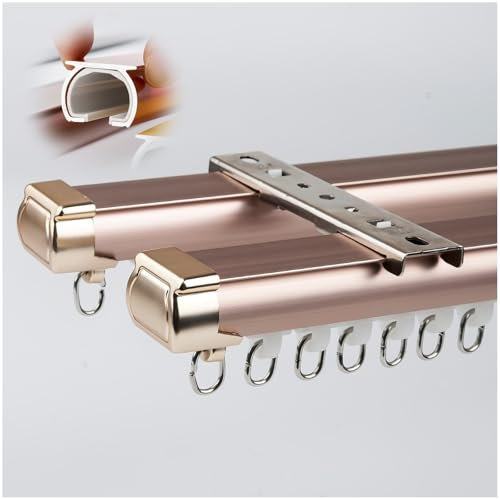 Deckenschienen-Gardinenstange, Doppelstangen, strapazierfähig, doppelte Vorhangschiene mit leisen Rollen für Erkerfenster, Wohnmobil, Raumteiler, Gold, 4 m