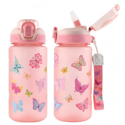 MHwan Gourde Enfant, 600ml Robuste et Incassable, Gourde Enfant Anti Fuite avec Paille, Sans BPA, Belle Portable Gourde Paille Fille et Garcon Adaptée aux Voyages Scolaires
