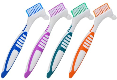 Pack Doppelseitige Prothesenbürsten aus Pp und Nylon | Mehrlagige Borsten, Großer Griff, zur Reinigung von Zahnprothesen, für Träger von Gebissen, 4 Stück