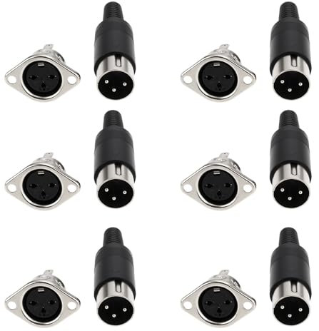 eMagTech Lot de 6 Adaptateurs DIN Males Et Femelles ¨¤ 3 Broches ¨¤ Souder pour Montage sur Panneau pour ¨¦quipements Num¨¦riques Signaux Vid¨¦o Chassis