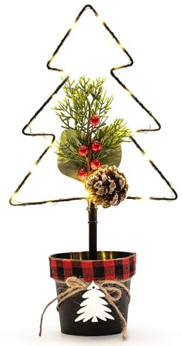 GIGALUMI Tisch-Weihnachtsdekoration, Mini Weihnachtsbaum mit 20 Warmweiß LEDs, Tannenbaum mit Timer-Funktion, Geschmückt für Weihnachten,Klein Weihnachtsdeko für Tisch, Fenster, Kaminsims, 32cm