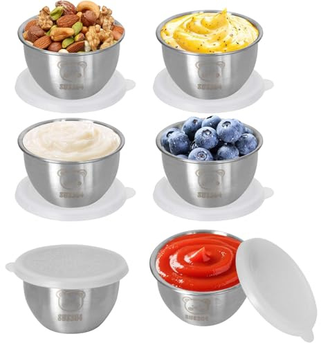 Rylae 6Pcs Recipientes para Alimentos con Tapas,50ml Recipiente de Salsa de Acero Inoxidable, Ontenedor de Salsa de Ensalada para Salsas, Aliños, Ensaladas