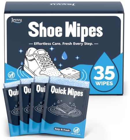 Jevvu Shoe Cleaner Wipes, 35 Individually Wrapped Trainer Cleaning Wipes for Shoes, Portable Shoe Wipes for White Shoes