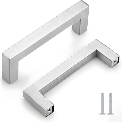 CCHONGCC Kitchen Cupboard Handles Stainless Steel Cabinet Pulls Kitchen Door Handles Brushed Cabinet Handles Wardrobe Drawer Handles (2, Silver, Hole Centre 96mm)