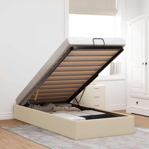 Qnhdfrt Ottoman-Bett 80x200 cm Creme, ohne Matratze, mit Stauraum, hydraulischer Lift, atmungsaktives Polster, Lattenrost, modernes Jugendbett