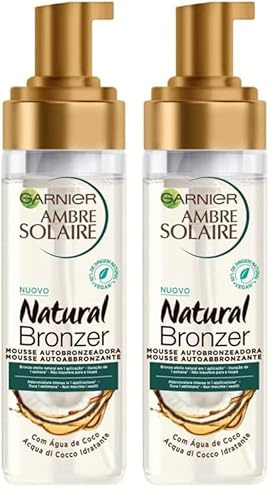 Garnier Ambre Solaire Selbstbräunungsmousse Natural Bronzer, Gesicht und Körper, für eine natürliche Bräunung bis zu einer Woche, vegane Formel, angereichert mit feuchtigkeitsspendendem Kokoswasser,