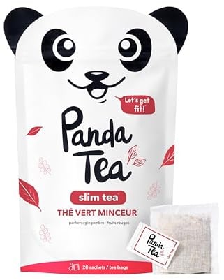 Panda tea - Slim tea - Framboise Gingembre - Thé vert bio detox & perte de poids - 28 Sachets Mousselines - Thé vert, Maté, Poudre de guarana - Cure thé minceur brule graisse 28 Jours