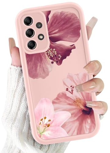 Kivlclri Handyhülle für Samsung Galaxy A13 4G Hülle 6,6, Aesthetic Rosa Blumen Muster Motiv Design für Mädchen Schutzhülle Kameraschutz Stoßfest Weiche Bunt Rosa Silikon TPU Bumper Case