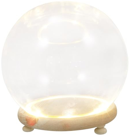 ibasenice Dôme en Verre Lumineux 10 Cm Base en Bois, Cloche Décorative pour Fleurs Séchées, Décoration Artisanale de Bureau ’intérieur, Présentoir de Table Anti-poussière, Accessoire