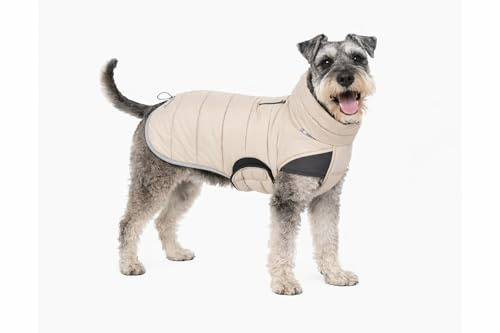 Bloom Quilted Comfort Hundemantel Beige 50cm – warme, Gesteppte Hundejacke windabweisend mit Kragen - Leinenöffnung, Herbst Winter Hundemantel für große Hunde wie Boxer, Springer Spaniel, Schnauzer