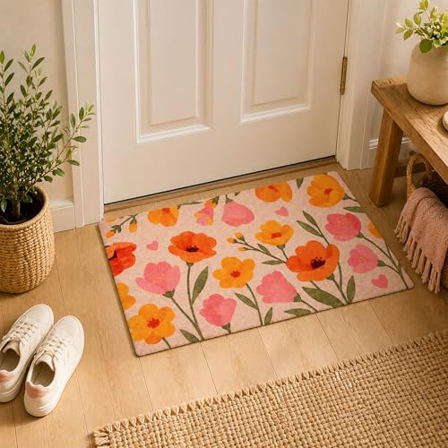 Rutschfeste Sauberlaufmatte innen - Blumen Home 66 x 110 cm (Rechteckig) | Miabella Türmatte rutschfester Läufer Wohnraum Fußmatte extrem saugfähiger Küchenläufer waschbar bei 30°C Schmutzfangmatte