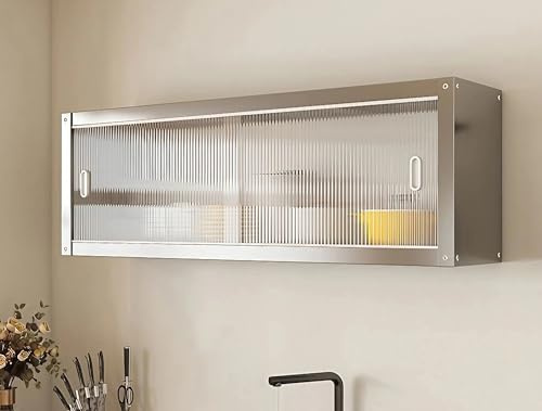 ZASEZOD Edelstahl Wandhängeschrank mit Schiebetüren Küchen Oberschrank Mehrzweck Hängeschrank Praktisch für Küche Bad Büro Aufbewahrung(80x30x40CM)