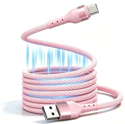 Magnetisches Ladekabel USB C für Auto & Schreibtisch, Elastisches USB A auf USB C Kabel 60W Schnellladekabel Verwicklungsfrei Kompatibel mit iPhone 17 16 Pro Max Samsung S24(1,5M, Rosa)