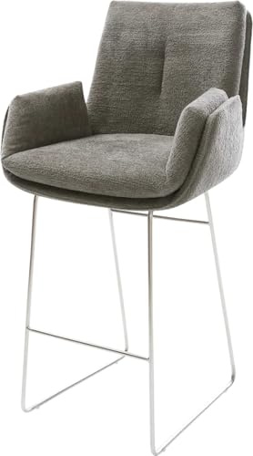 DELIFE Barstuhl Clea-Flex Kufengestell Edelstahl Silberfarben Bouclé Soft Schlamm