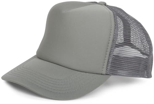 styleBREAKER Unisex 5-Panel Trucker Cap mit Mesh-Einsatz | verstellbares Basecap mit Click Snap Verschluss | luftiges Netz Cap für Damen und Herren, Farbe:Dunkelgrau