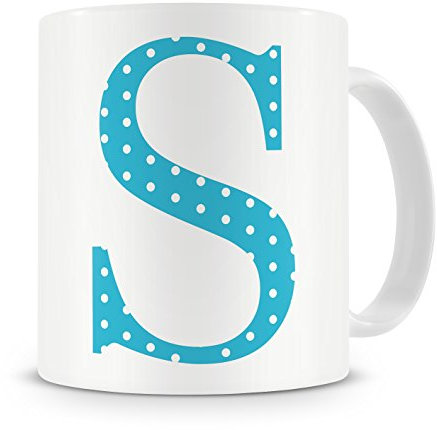 givagift Letter “S” Mug – Letter S Mug, S Letter Mug, S Mug – Mug Gift/Present – Polka Dot Style – Modern/Cool/Trendy Style Mug (Blue)
